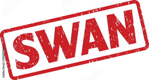 Distressed red rectangular grunge rubber stamp with the word SWAN prominently displayed