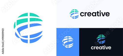 Creative circular letter C with modern globe for digital solutions, Logo icon design vector illustration, Symbol initial C sign segmented curved lines for connection world, brand identity business