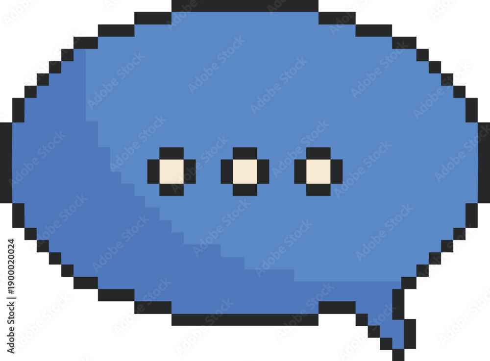 Fototapeta premium Pixel Art Speech Bubble Icon - Retro 8-Bit Blue Chat Cloud with Ellipsis for Gaming UI and Messaging App Vector