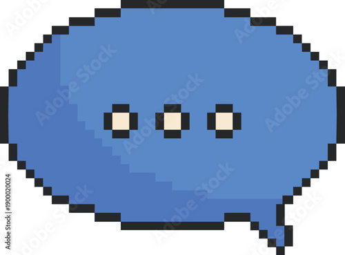 Pixel Art Speech Bubble Icon - Retro 8-Bit Blue Chat Cloud with Ellipsis for Gaming UI and Messaging App Vector