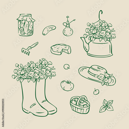 Cottagecore doodles collection of rustic sketches