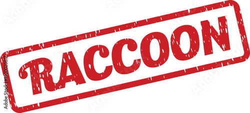 Raccoon Animal Species Name Printed on a Distressed Red Rubber Stamp