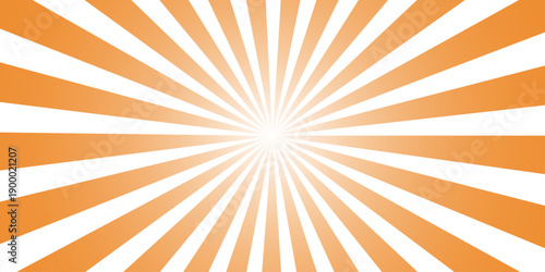 A vibrant orange sunburst background features radial sun rays and a yellow summer sunburst vector illustration with a vintage sunrise pattern design