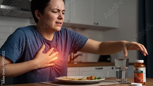 man clutching chest in kitchen after meal chest pain