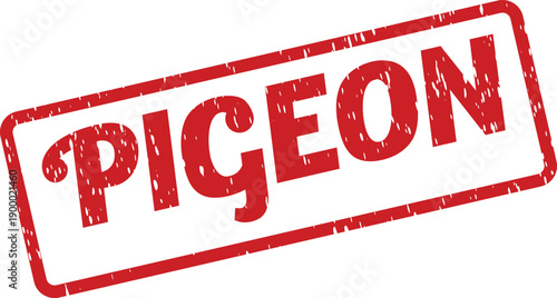 Pigeon word written on a red distressed rubber stamp ink seal icon