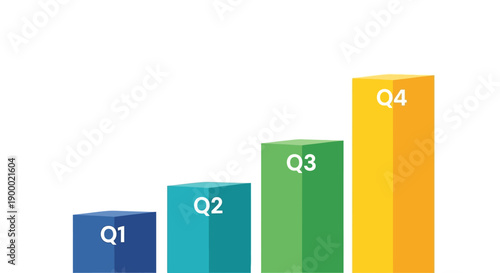 Business Quarterly Growth 3D Bar Chart: Q1 to Q4 Progress, Financial Success, and Annual Report Performance Illustration