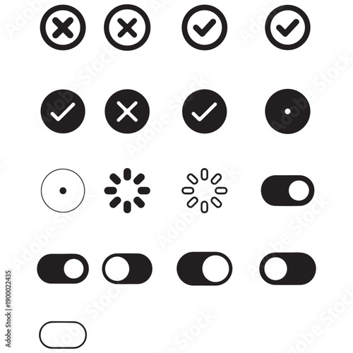 Minimalist Interaction Icons for Web Design: Status Indicators, Radio Buttons, and On/Off Toggles