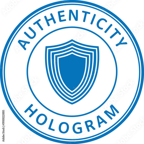 Blue Authenticity Hologram Badge with Shield Icon for Security Labels