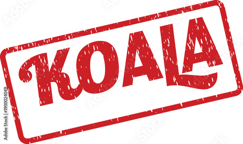 A distinctive red distressed rubber stamp prominently features the word Koala