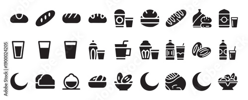 Fast food and cafe drink icon set, burger and coffee silhouettes. vector illustration eps 10
