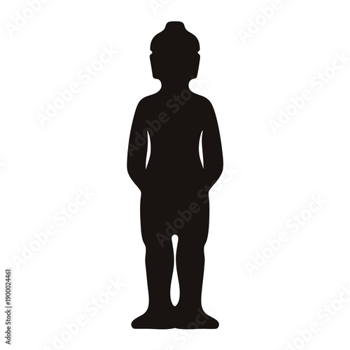 Silhouette of standing Buddha statue isolated on white background artistic representation