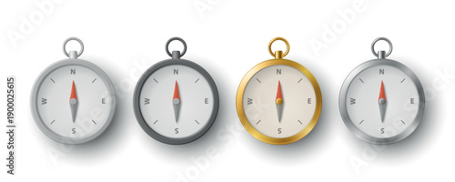 Vector 3d Realistic Compass Icon Set. Navigation Compasses. Classic Travel Compass Icon, Navigation Symbol, Exploration Tool, Direction Equipment. Adventure Design Element