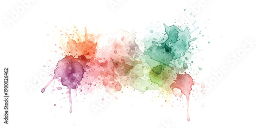 Abstract watercolor paint splash background with colorful splotches on a white surface