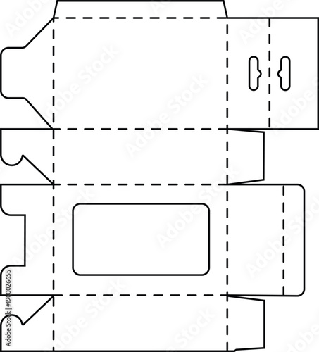 Die cut template for small product packaging box with display window design