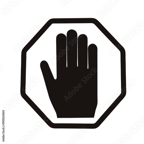 Black and white stop sign with hand warning people to cease