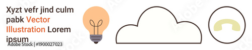 Innovation, cloud storage, digital communication, modern technology, problem-solving, connectivity. A light bulb, a cloud and a phone receiver in minimalist style. Creativity and cloud storage