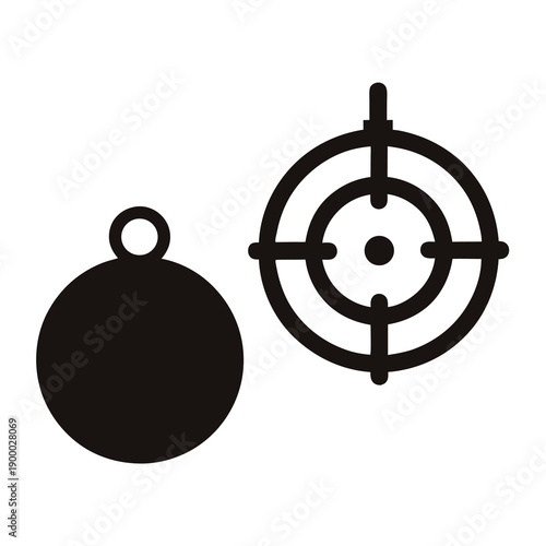 Simple black and white illustration of a target and a ball