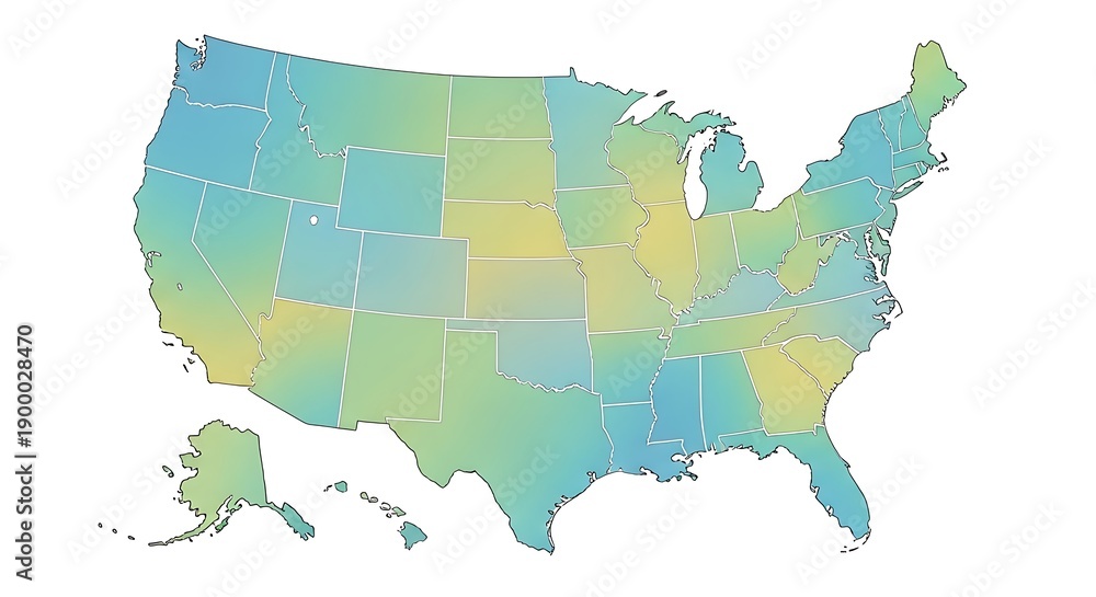 Obraz premium Multicolored Map of United States with State Borders on White Background