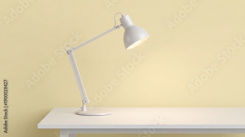 Wallpaper Mural Modern white desk lamp on minimalist table against soft yellow wall Torontodigital.ca