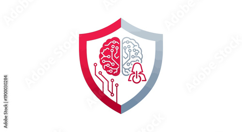 AI Security Shield with Digital Brain Icon. Concept of Artificial Intelligence Protection, Data Privacy, and Intellectual Property Defense.