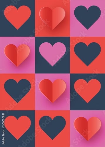 Abstract background with paper cut heart. Abstract design or Valentine’s Day, Mother’s Day and Women’s Day. Vector illustration