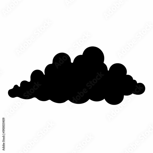 Black silhouette of a cumulus cloud on a white isolated background