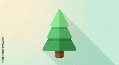 Flat illustration of a stylized green evergreen tree with a brown trunk