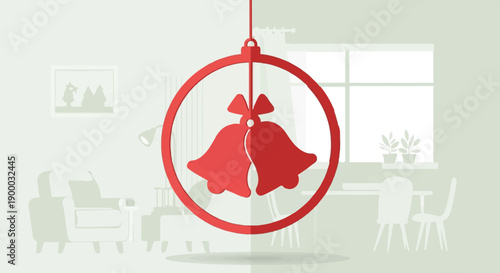 Festive red bells hanging inside a minimalist room