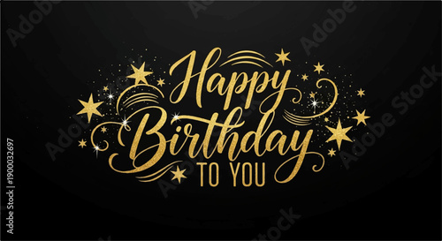 Elegant gold calligraphy for a happy birthday message with stars