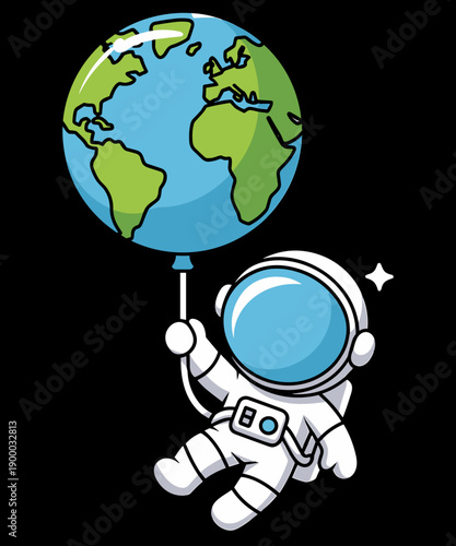 Cute Astronaut Holding Earth Balloon Funny Space Astronomy