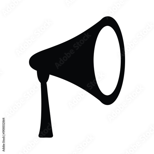 A black silhouette image of a megaphone on a white background