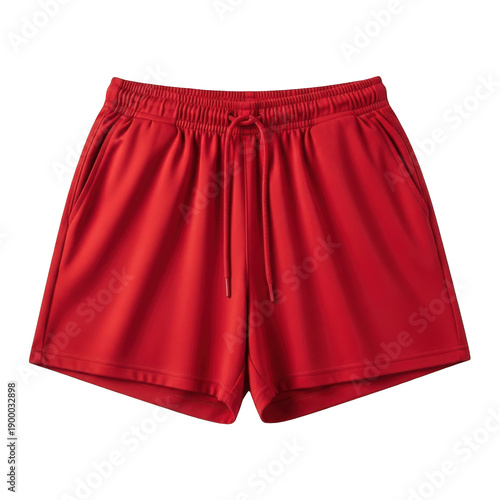Short red pleated mini skirt with gathered waistband isolated on transparent background