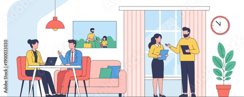 Diverse people collaborating and interacting in a modern office setting