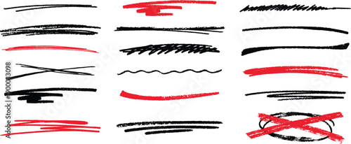 Hand-Drawn Grunge Strikethroughs, Charcoal Underlines, Crayon Scribbles, and Rough Sketch Stroke Elements Set