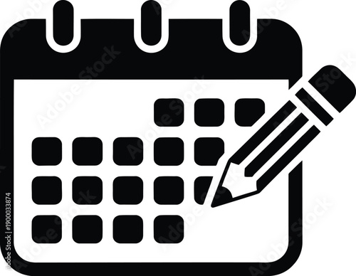Calendar with pencil icon for schedule planning and appointment editing. Minimalist vector icon for task editing, and event planning.