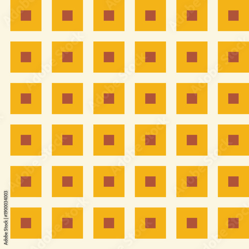 Pattern created from small brown squares in medium gold squares on a pale yellow background bakcground