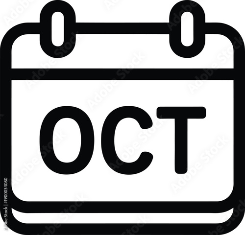 October calendar icon line art vector for autumn scheduling and events. Minimal vector icon is perfect for seasonal event planning, autumn reminders, and scheduling interfaces.