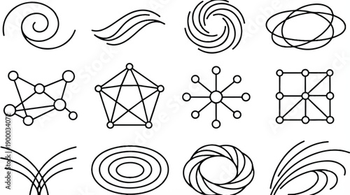 A collection of abstract geometric shapes and patterns 