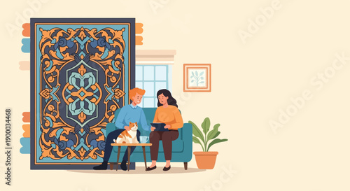 Couple relaxing at home with their cat, enjoying domestic comfort and togetherness