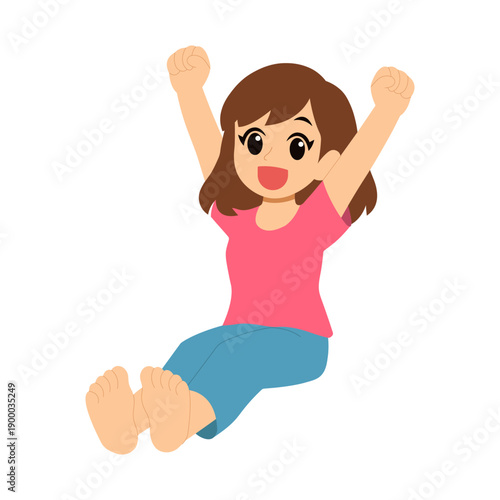 Cheerful young girl stretching and waking up in the morning