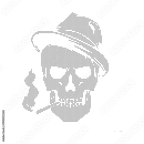 Wallpaper Mural A stylized dotwork illustration of a skull wearing a hat and smoking a cigarette Torontodigital.ca