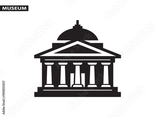 Minimalist museum building icon with classical architecture