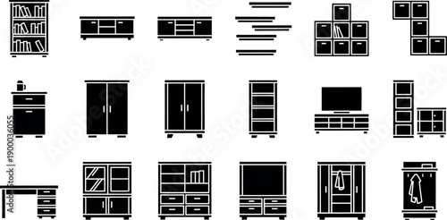Collection of modern furniture icons for home and office design