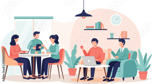 Collaboration and discussion in a modern, relaxed office setting