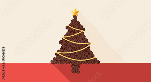 Coffee bean Christmas tree with a star and yellow garland