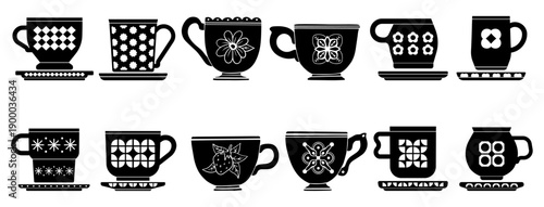 Decorative coffee cup and mug silhouette set