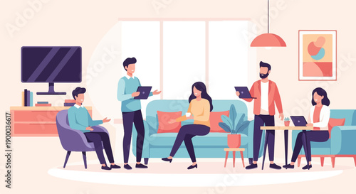 Colleagues collaborating on projects in a modern office or home environment