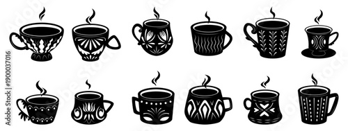 Decorative coffee cup and mug silhouette set