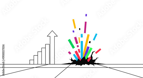 Disruptive Breakthrough Explosion Contrasting Linear Steady Growth Chart Illustration