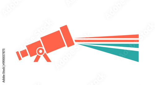Modern Telescope Icon with Focus Light Rays. Abstract Vector Symbol for Strategy, Future Vision, Research, and Discovery.